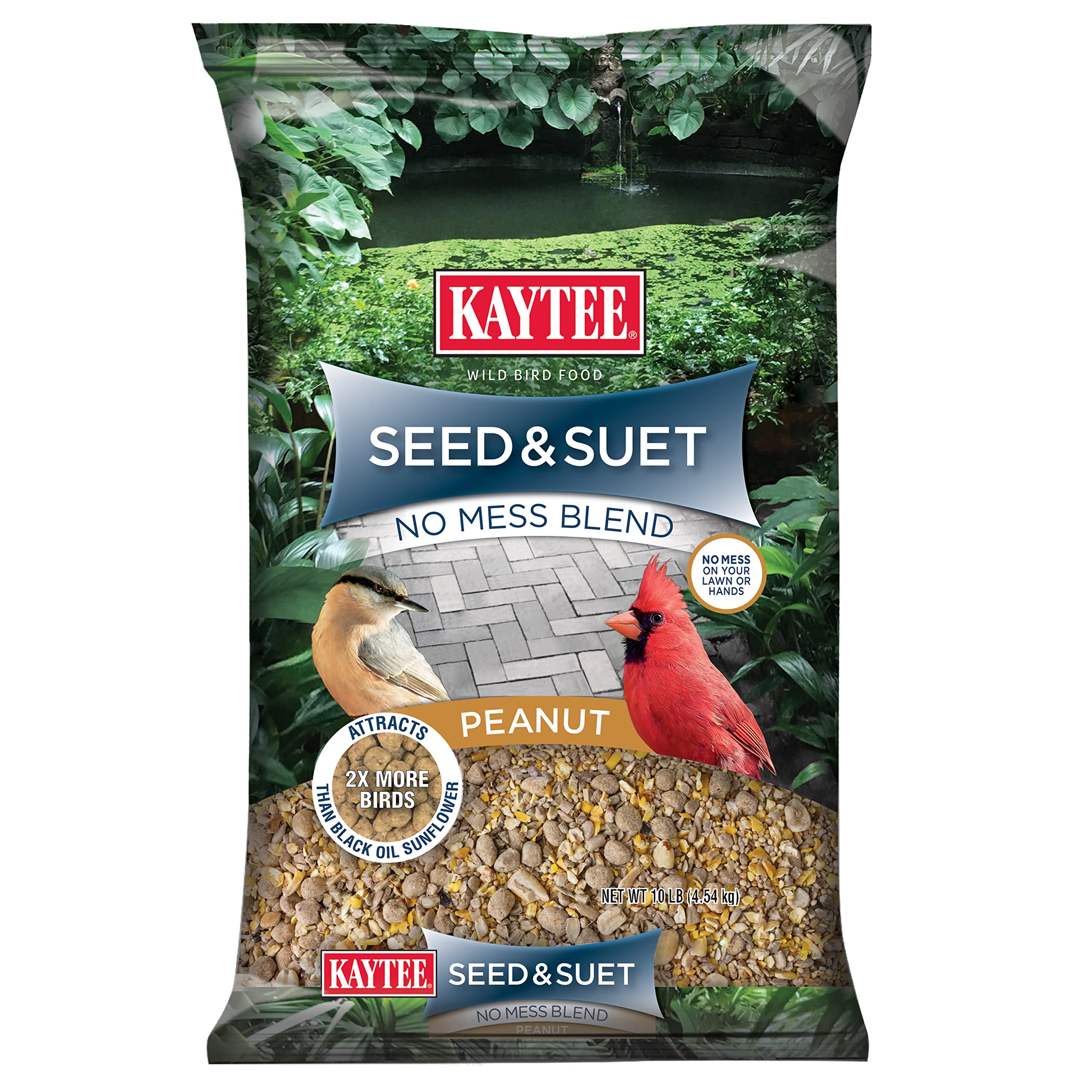 Kaytee Seed and Suet No Mess Peanut 10 lb bag: mess-free feeding ready for birds.