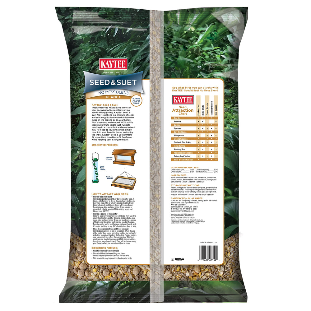 Kaytee Seed and Suet No Mess Peanut 10 lb for a tidy backyard bird show.