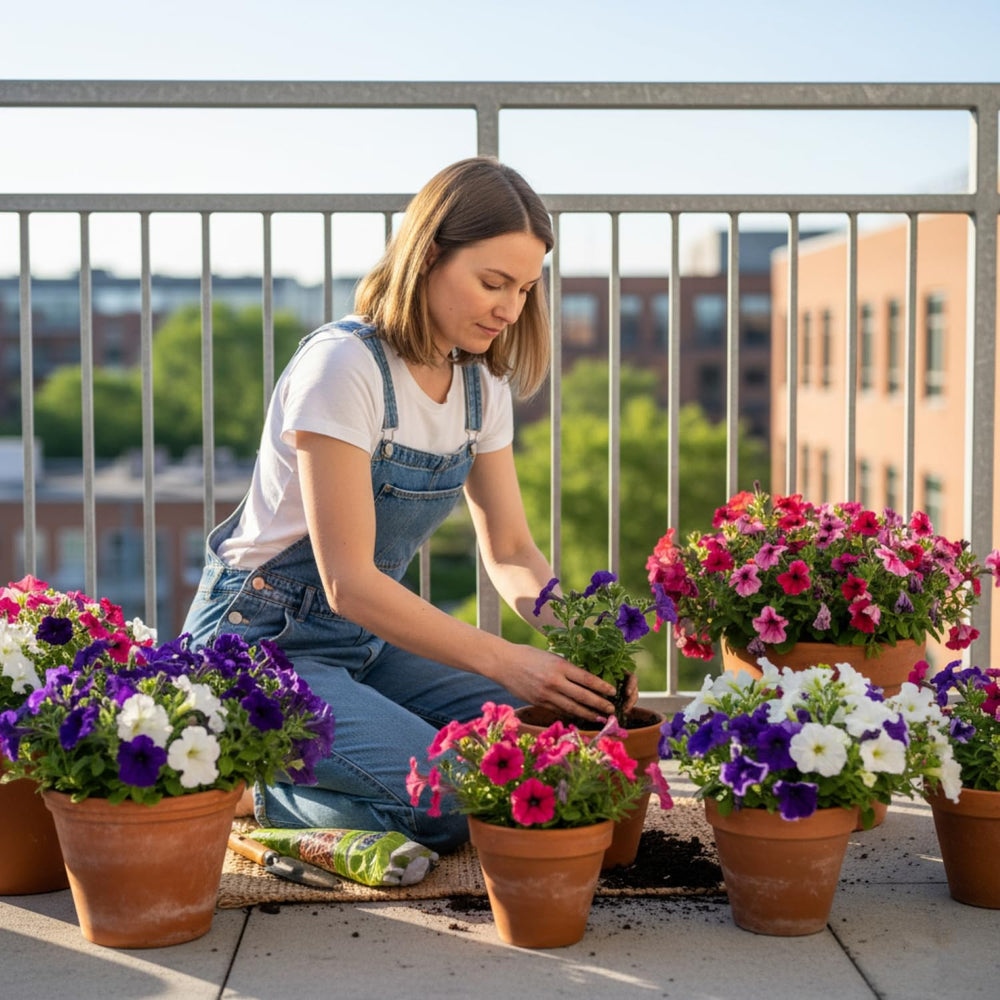 KCT GARDEN Petunia seeds for patio containers, bright porch planters.