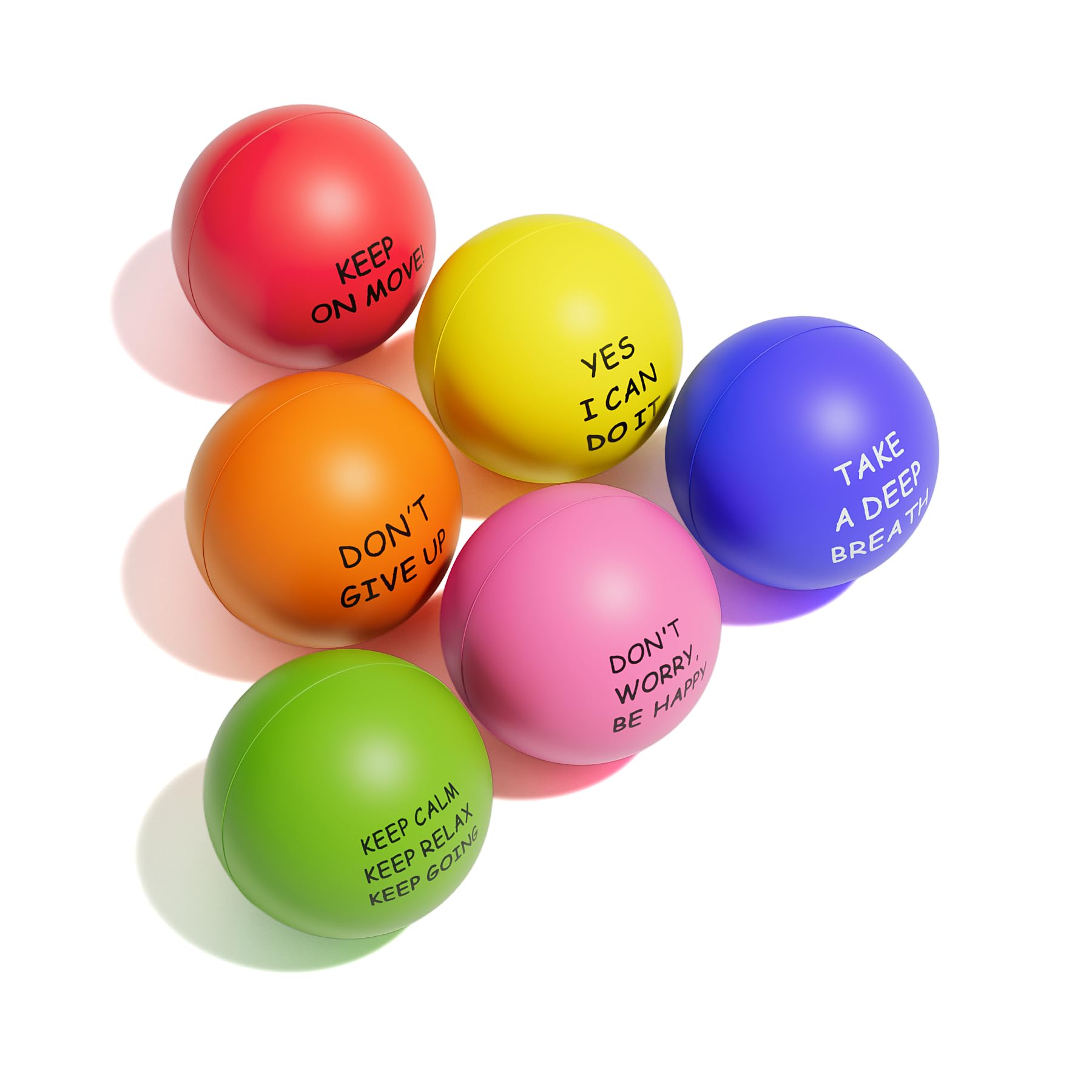 KDG Motivational Stress Balls six-pack angled view for portable relief