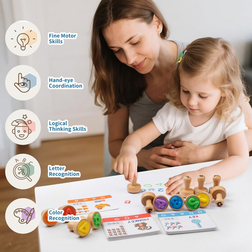 KDSFT Montessori stamps closeup highlighting shapes and animals for early recognition