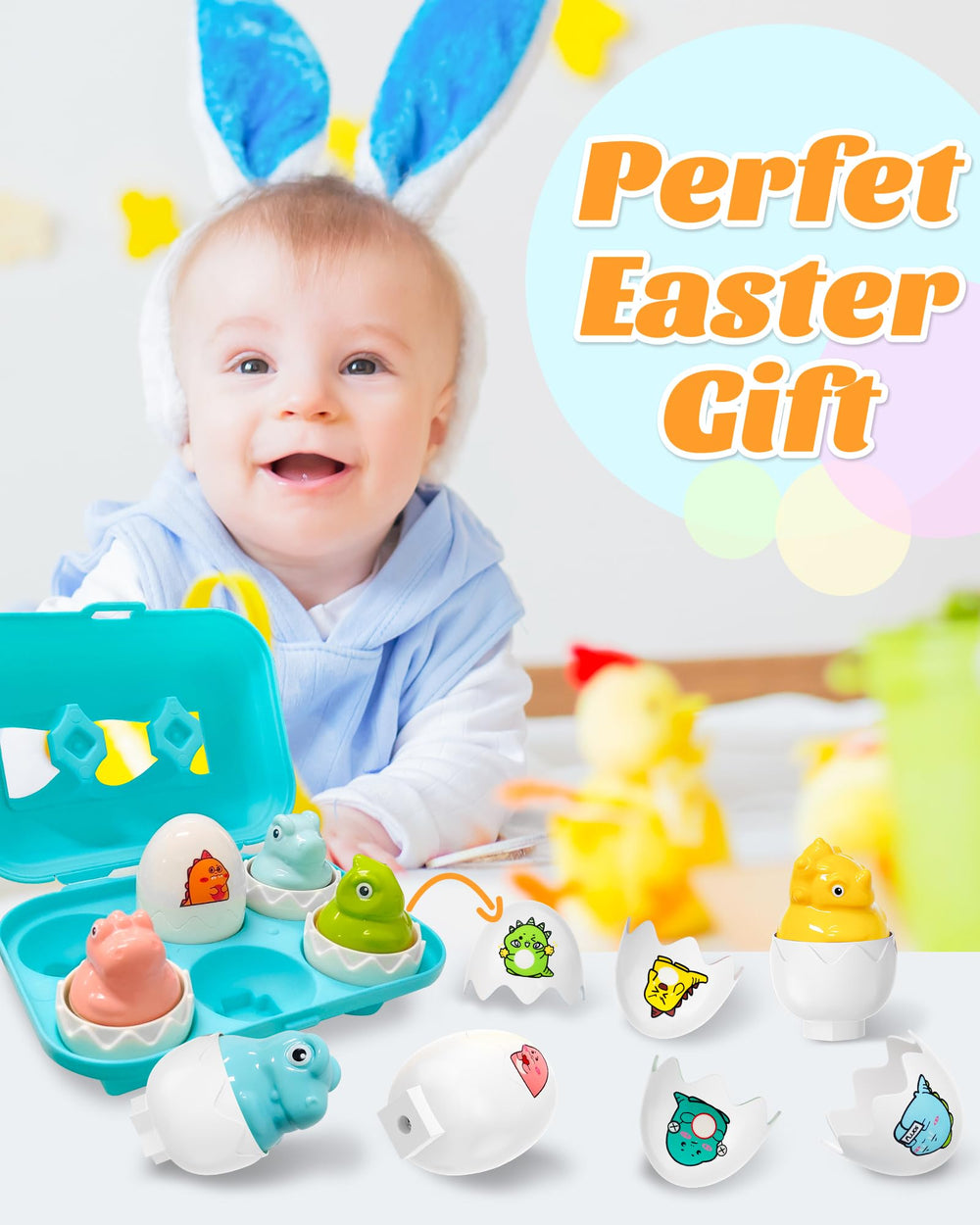 Kecristv color and shape matching eggs with six dinosaurs for early learning and play.