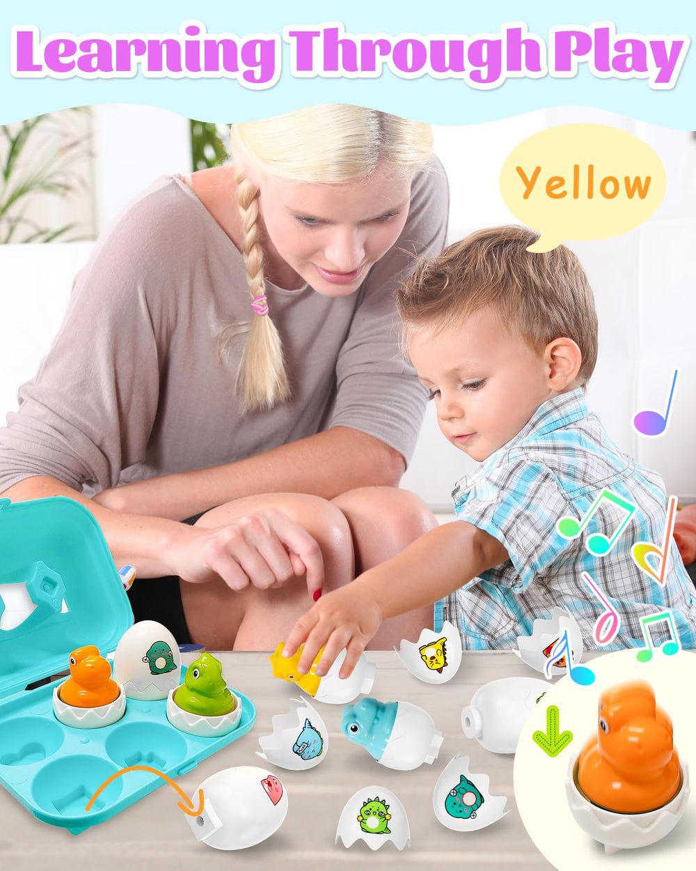 Kecristv dinosaur eggs with base tray illustrating shape matching to boost coordination.