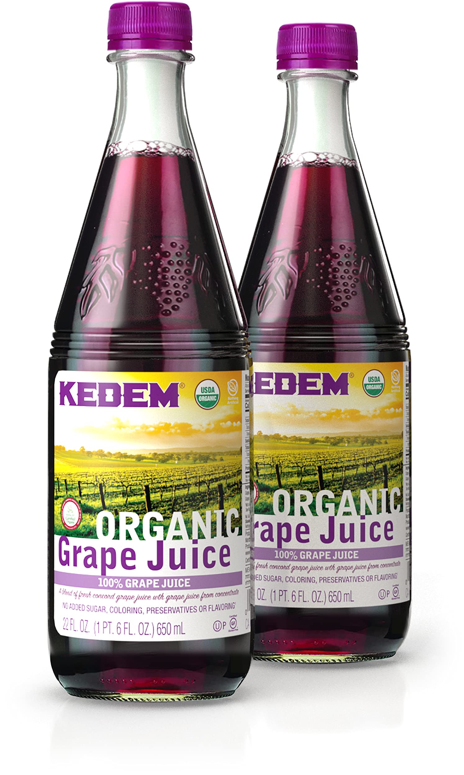 Kedem Organic Grape Juice bottle highlighting 100% juice for everyday hydration.