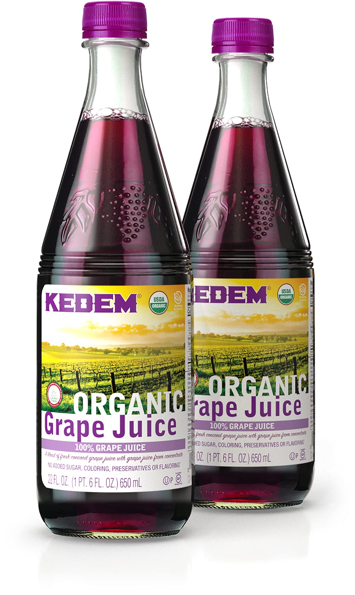Kedem Organic Grape Juice bottle highlighting 100% juice for everyday hydration.