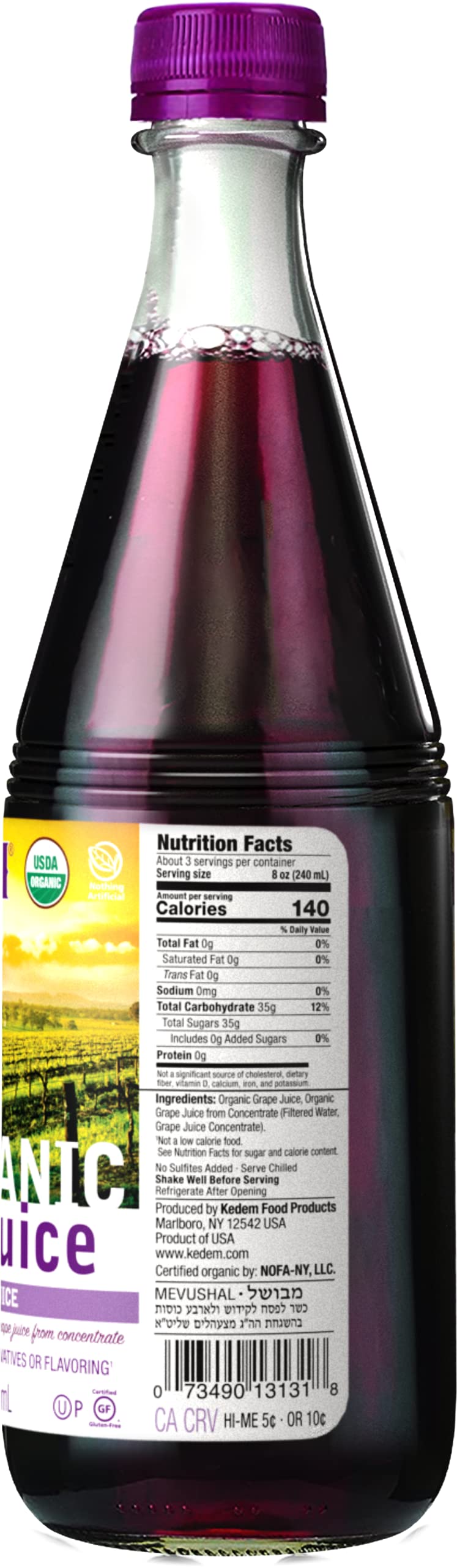 Kedem Organic Grape Juice pour shows a refreshing, no added sugar beverage option.