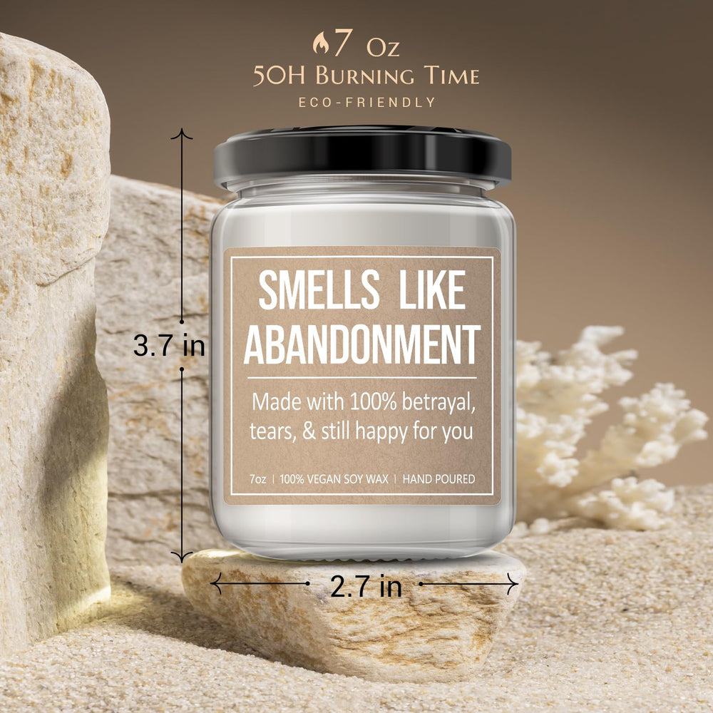 Kedofa candle label with humorous farewell message, adds lighthearted touch.