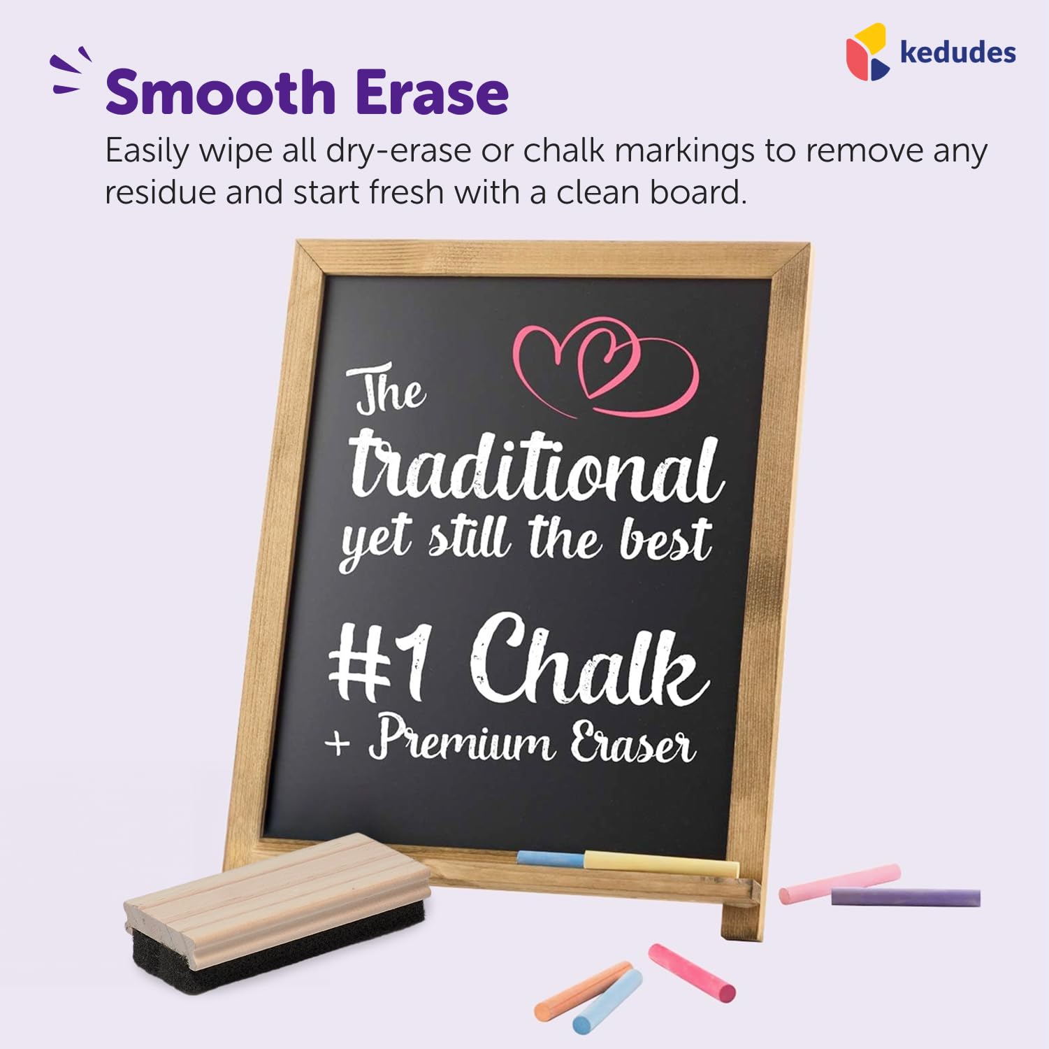 Eraser ideal for classrooms, offices, and home chalkboards.