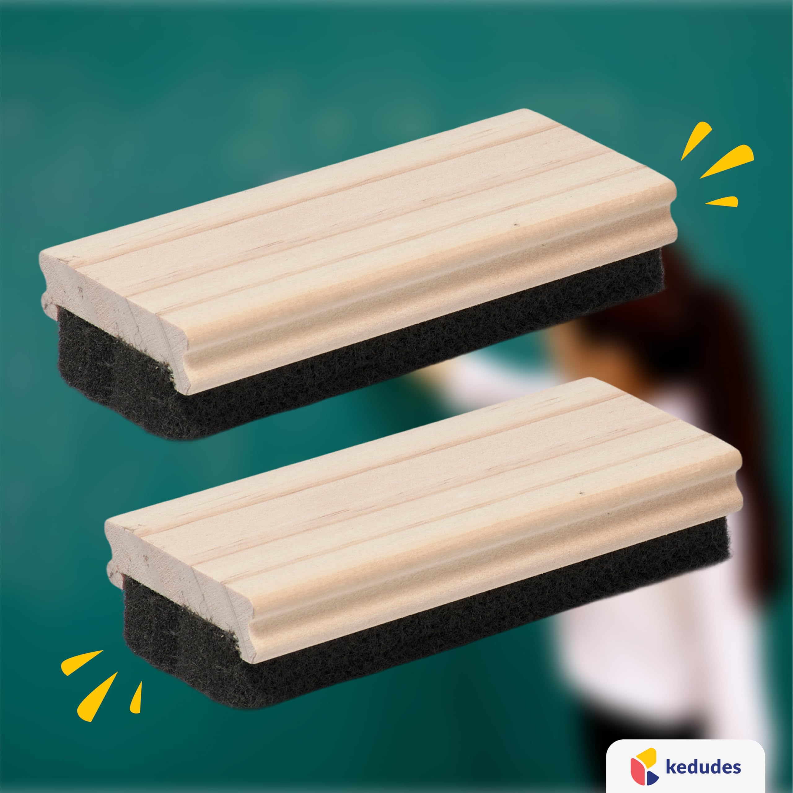 Durable felt and wood combine for everyday chalk cleanup.