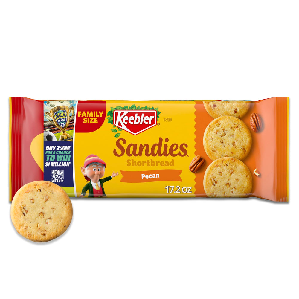 Keebler Sandies Pecan Shortbread cookies in family size, ideal for sharing.
