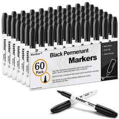 Keebor permanent markers 60-pack on desk for bold, fast-drying labeling.