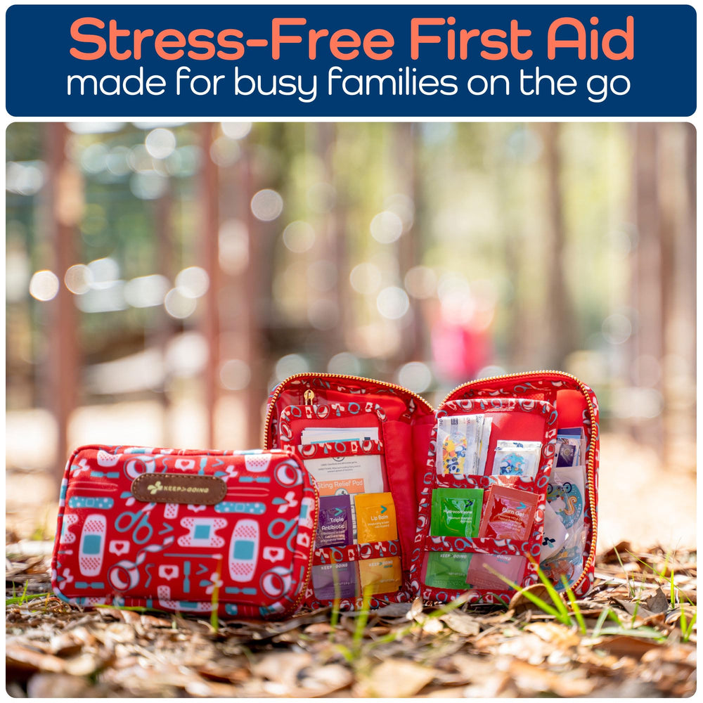 KEEP>GOING compact kit stored in a diaper bag for family outings.