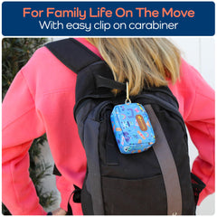 KEEP>GOING mini first aid kit case, stain- and water-resistant for messy outings.