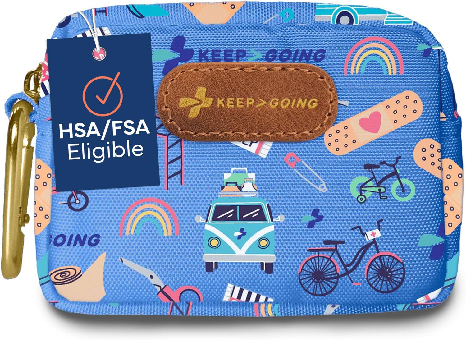KEEP>GOING small travel first aid kit packaging, stylish portable for on-the-go families.