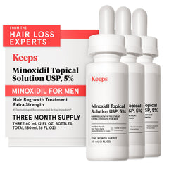 Keeps 5% Minoxidil bottle for precise crown application supporting thinning care