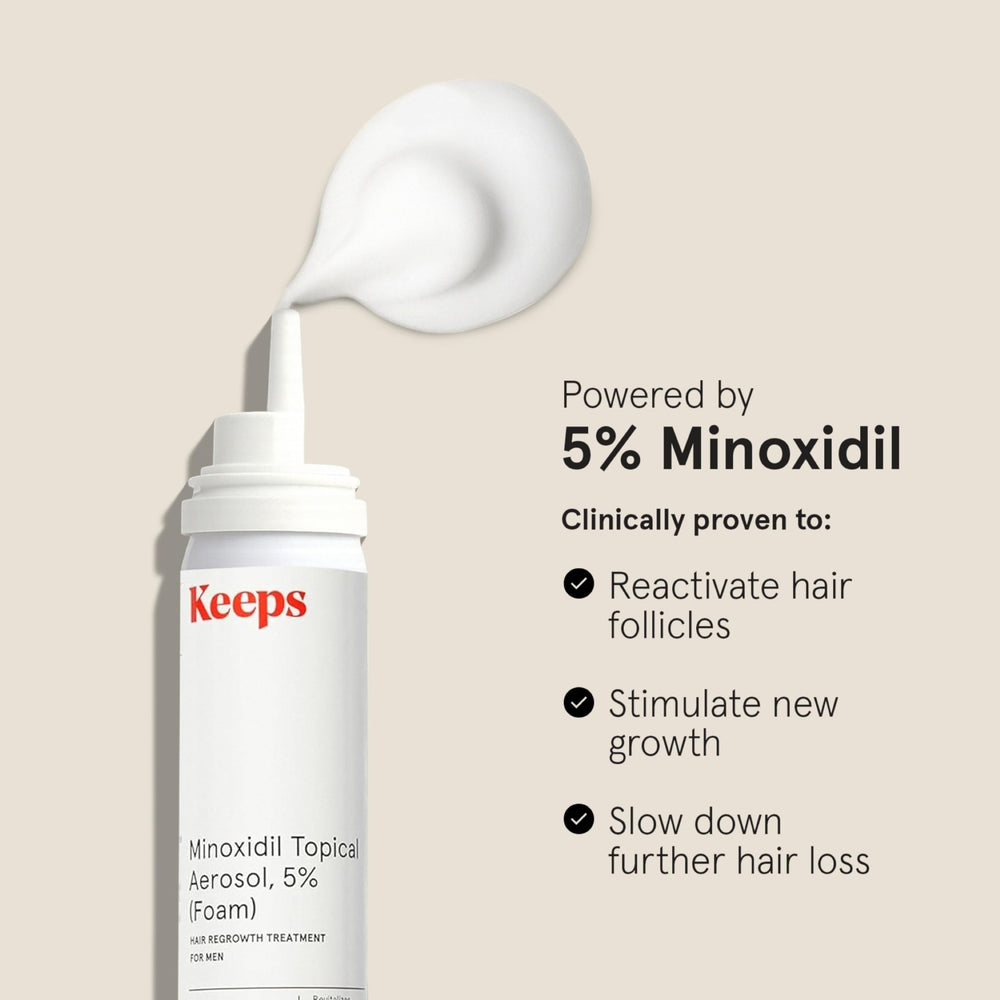 Keeps minoxidil foam bottle pouring action demonstrates easy daily application.