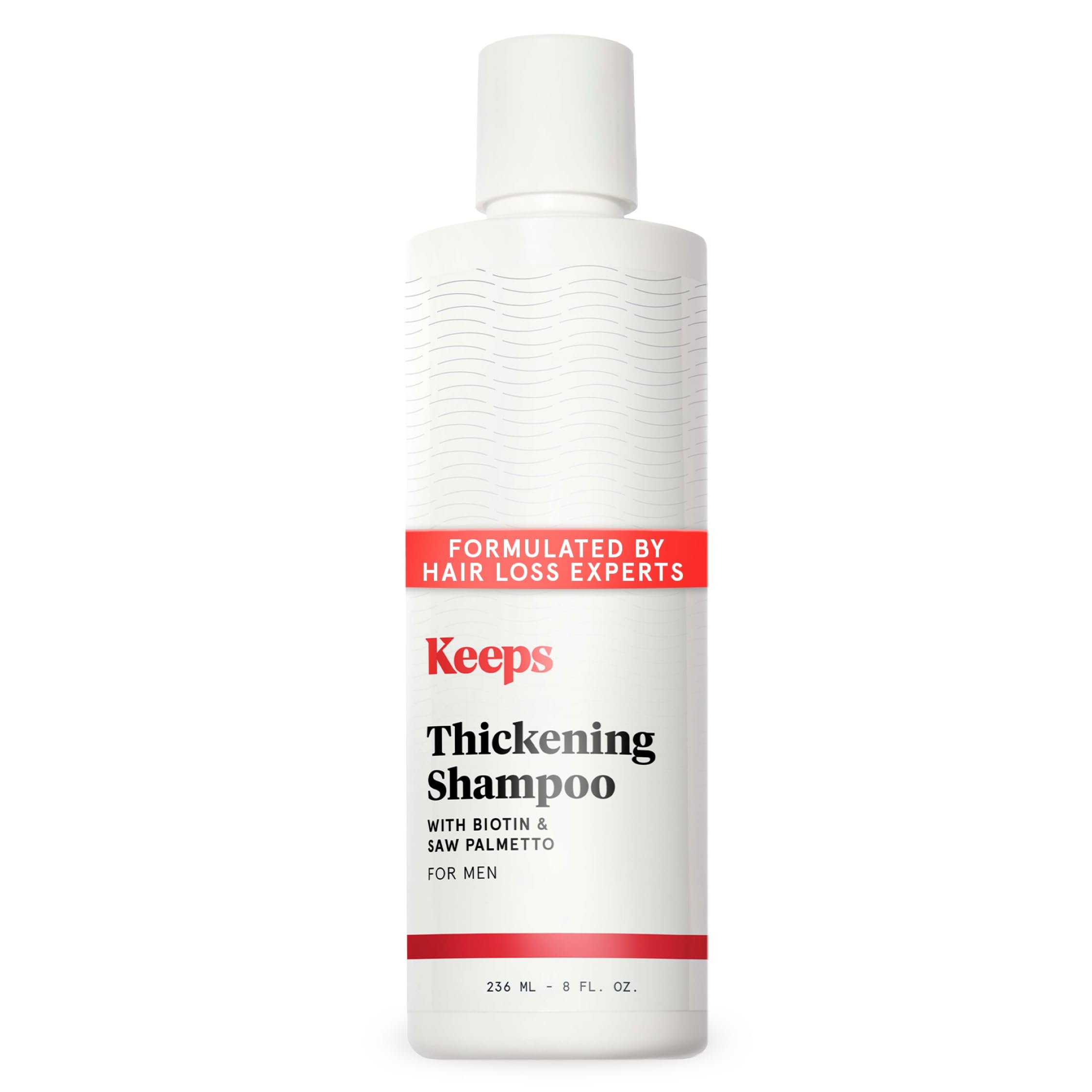Keeps Thickening Shampoo bottle pour shows color-safe formula for fuller-looking hair.