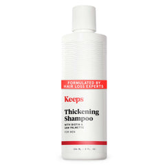 Keeps Thickening Shampoo bottle pour shows color-safe formula for fuller-looking hair.