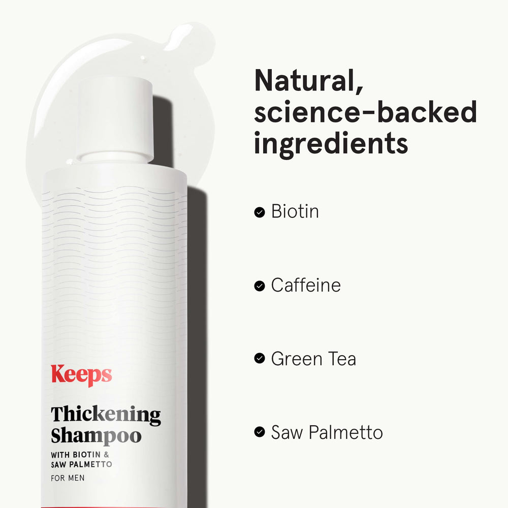 Keeps Thickening Shampoo green tea infusion visuals evoke refreshing scent.