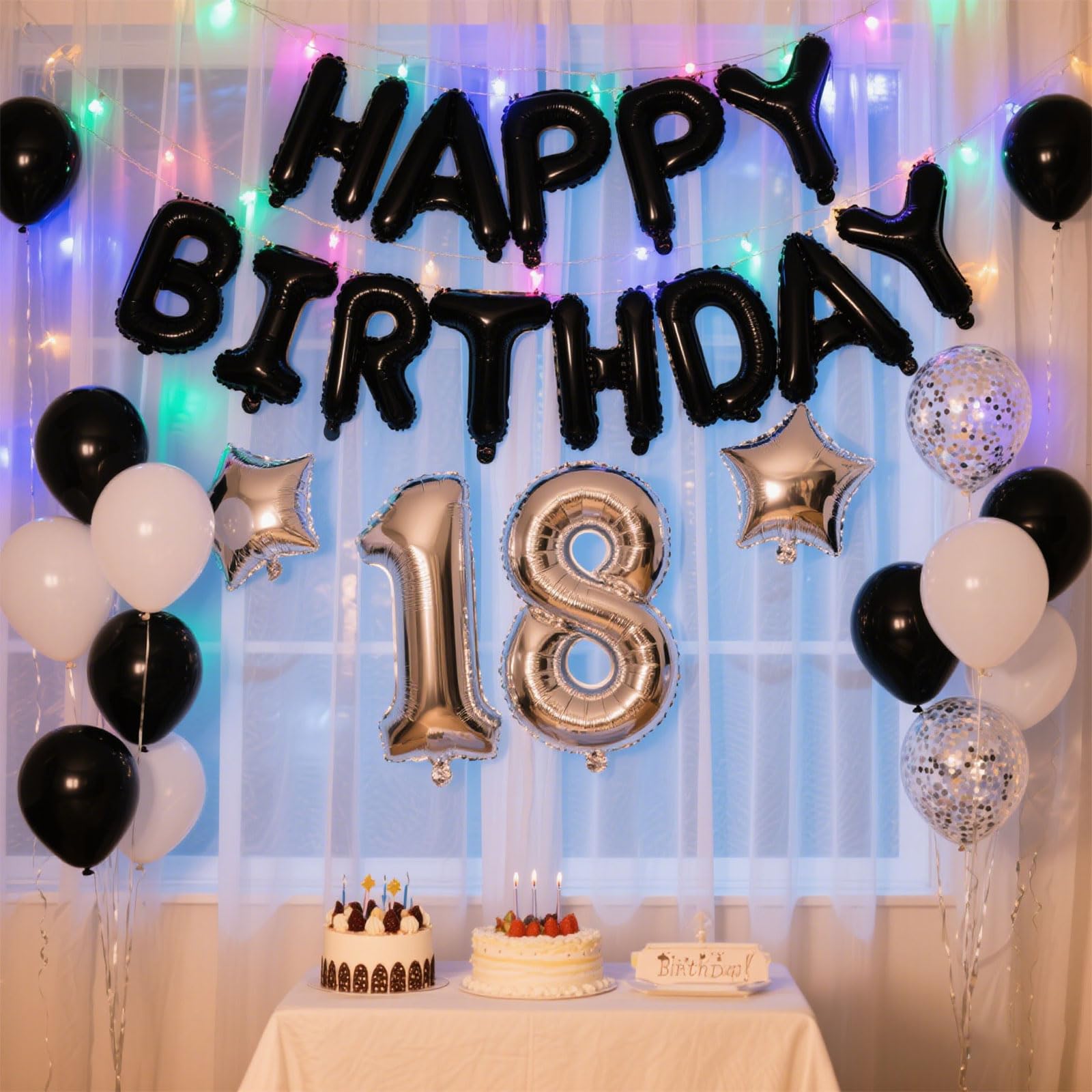 K.E.J. Backdrop-ready birthday decor enhances photo moments.