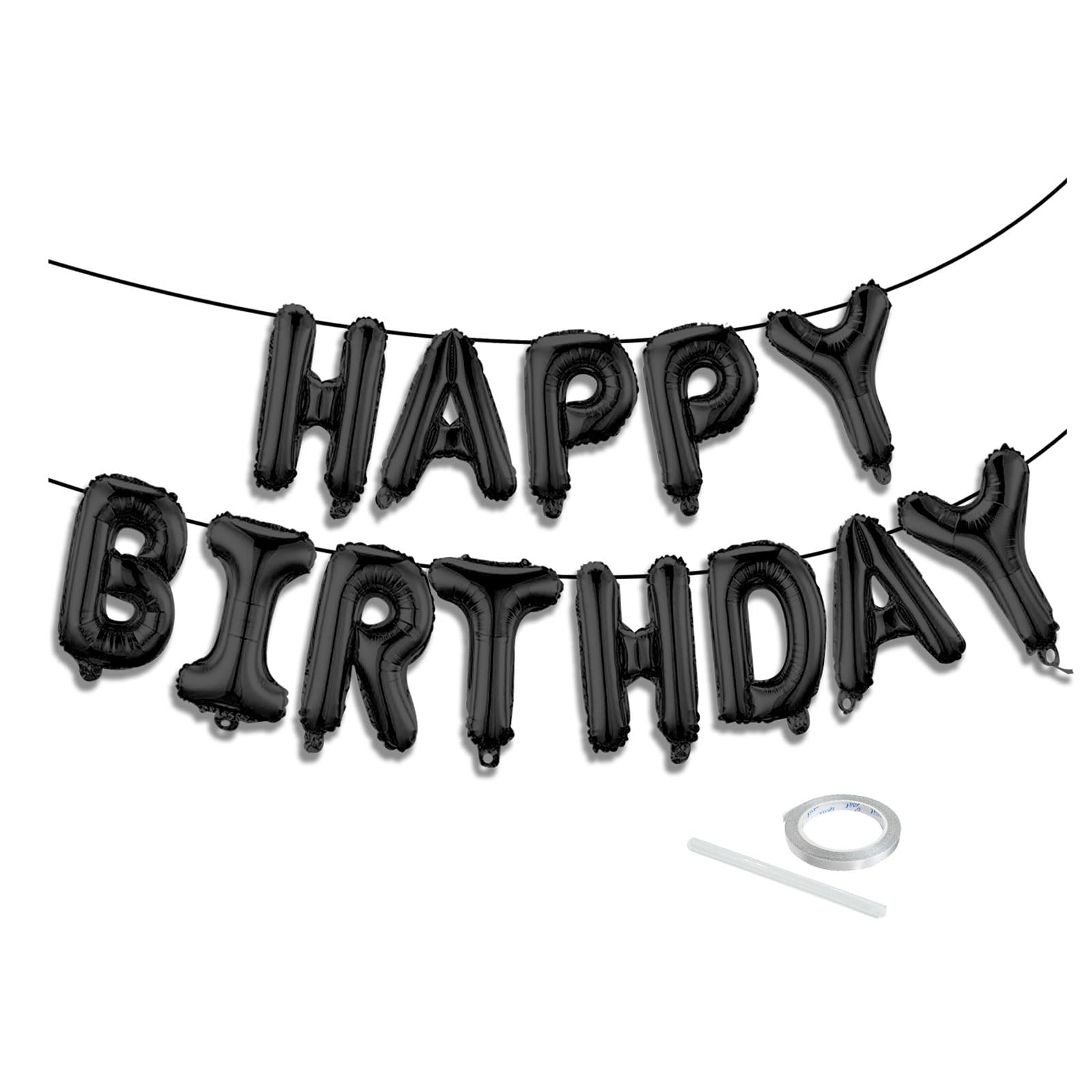K.E.J. Black Happy Birthday banner full set for eye-catching wall decor.
