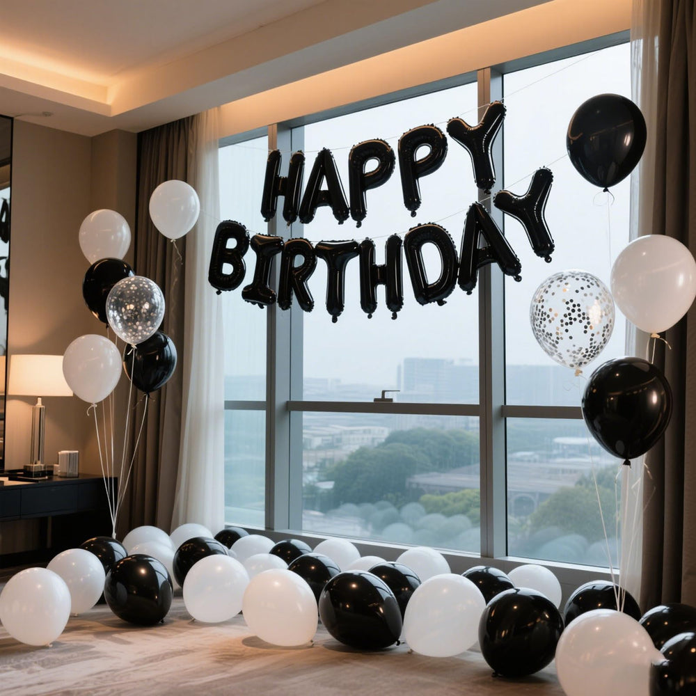 K.E.J. Wall/ceiling backdrop with bold birthday letters for celebrations.