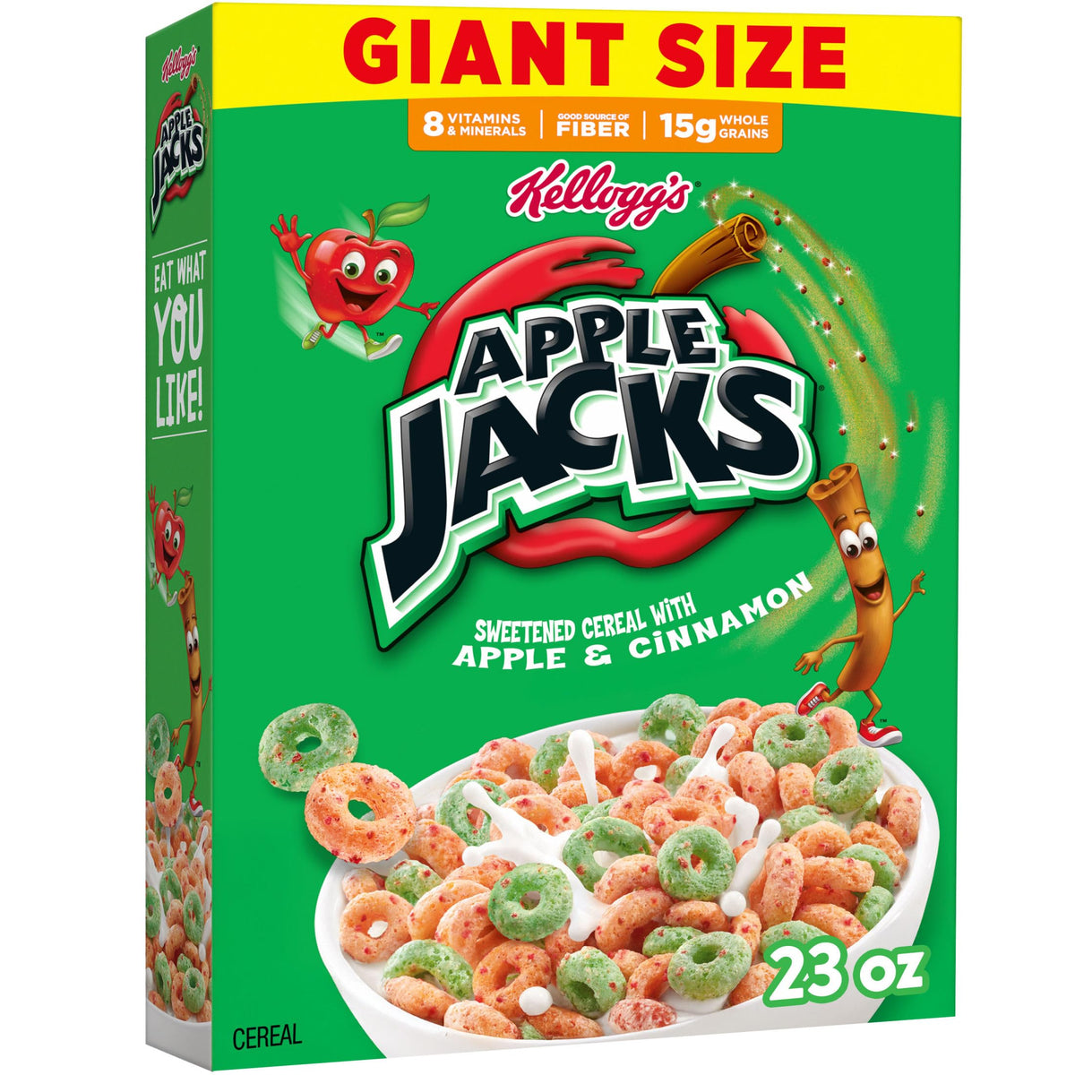 Kellogg's Apple Jacks box front view for a convenient breakfast option.