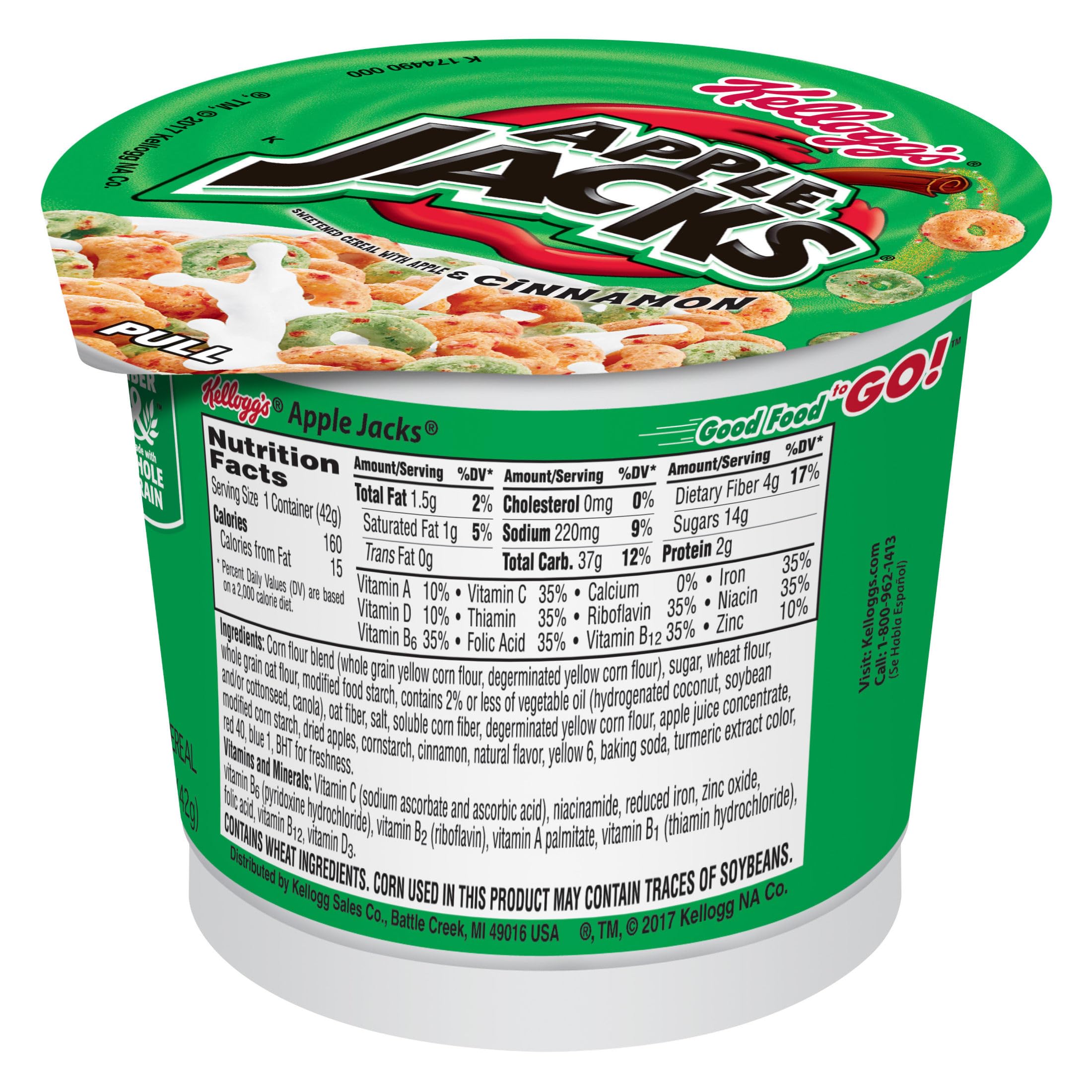 Kellogg's Apple Jacks Cups, portable snack with eight vitamins and minerals