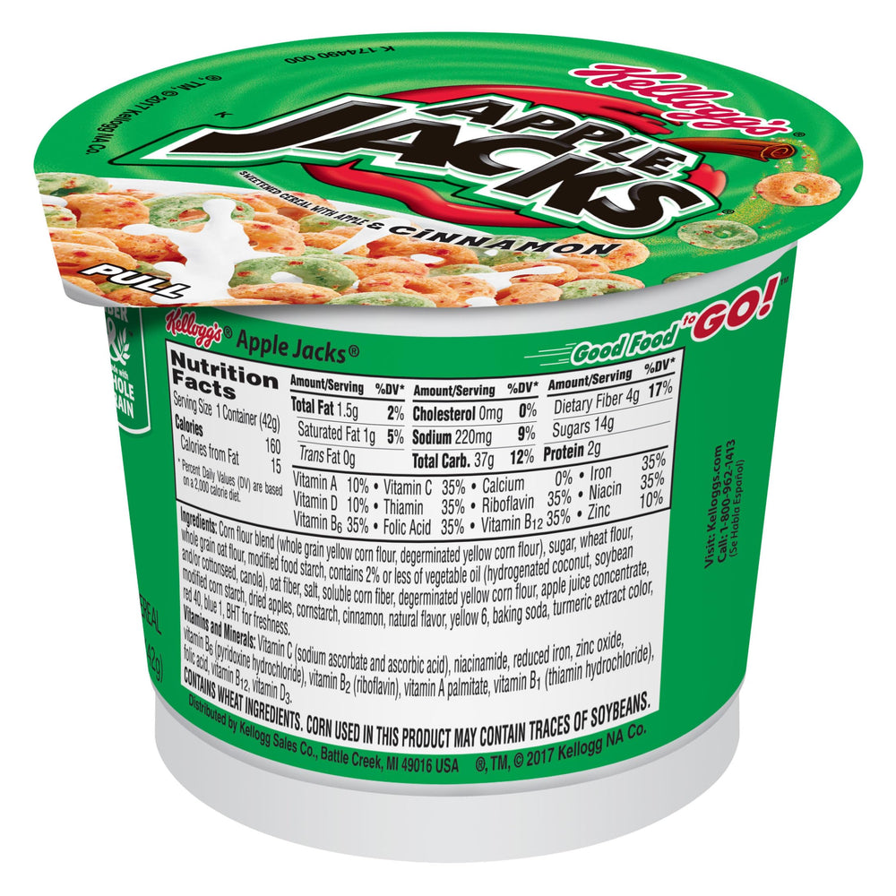 Kellogg's Apple Jacks Cups, portable snack with eight vitamins and minerals