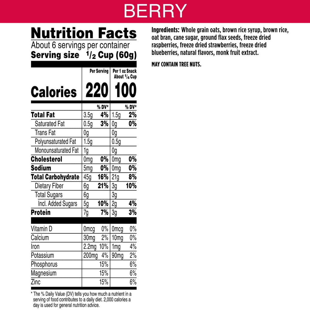 Kellogg's Bear Naked Triple Berry Crunch resealable pouch ideal for travel.
