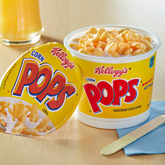 Kellogg's Corn Pops Cups with milk, a classic breakfast option.