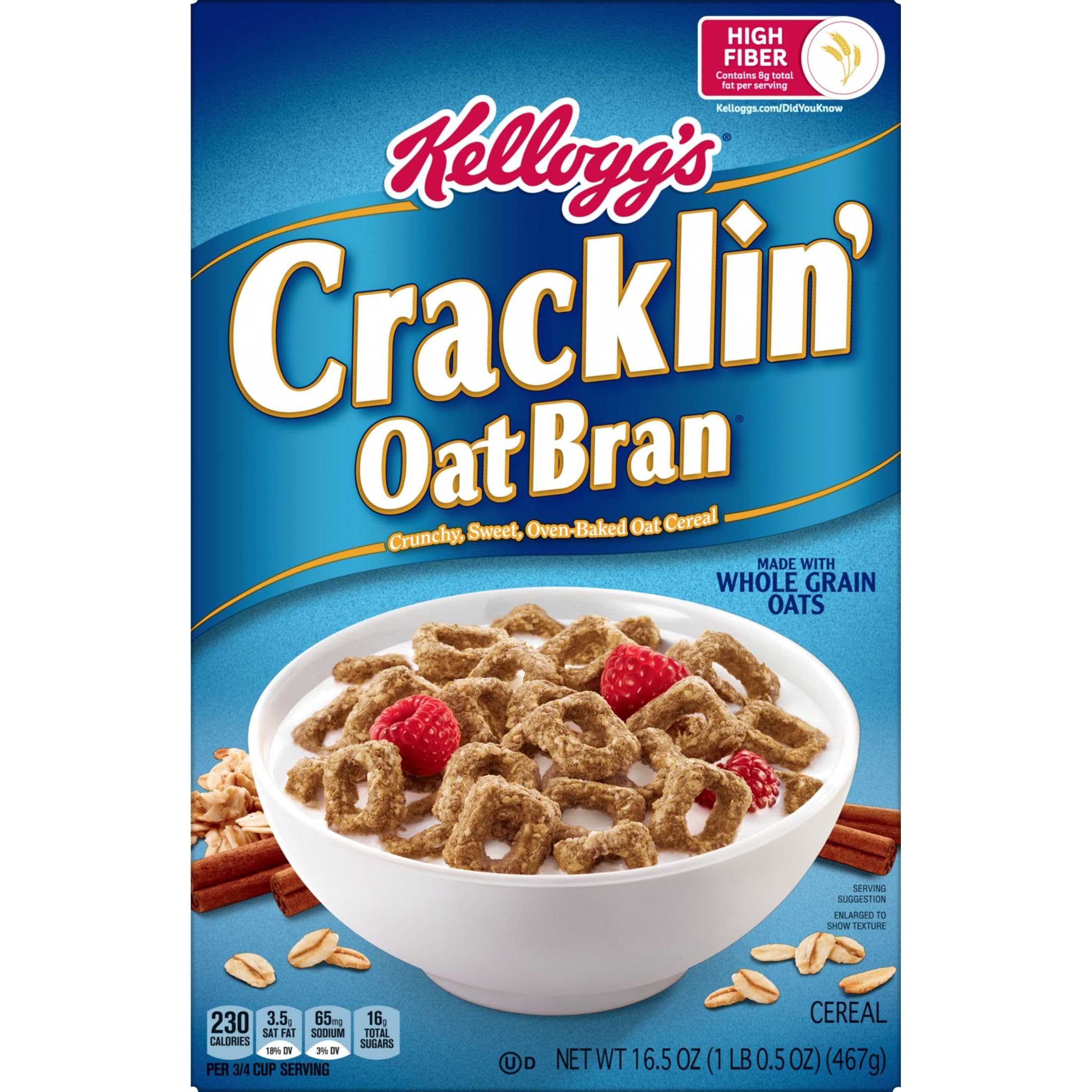 Kellogg's Cracklin' Oat Bran box packaging emphasizing freshness