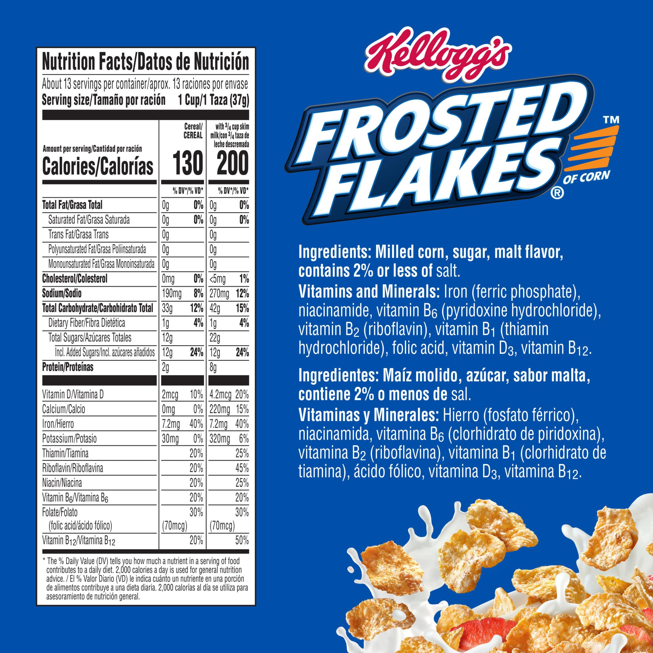 Kellogg's Frosted Flakes box front highlighting 17.3oz size and vitamin boost