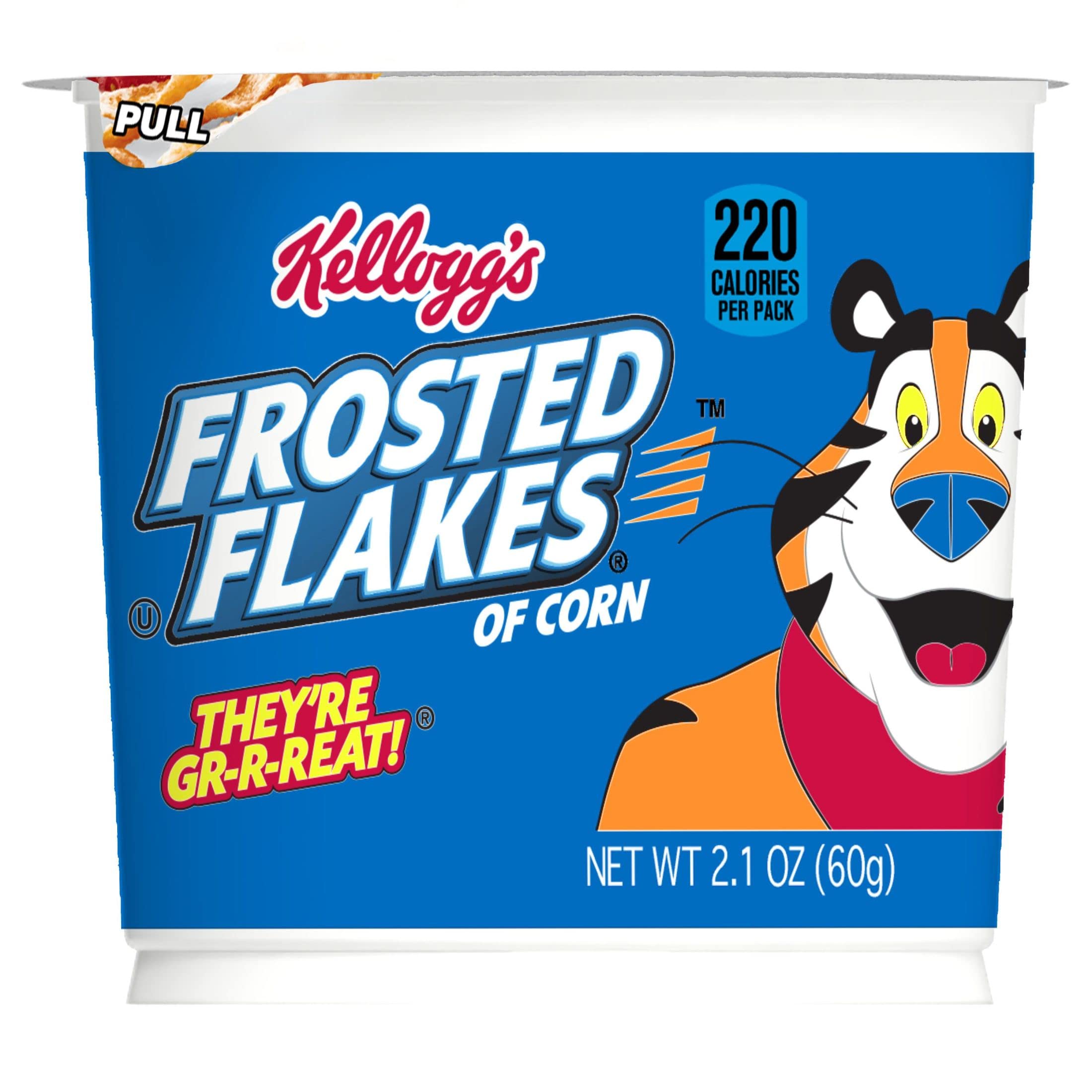 Kellogg's Frosted Flakes cups snack-time option for school or desk breaks.