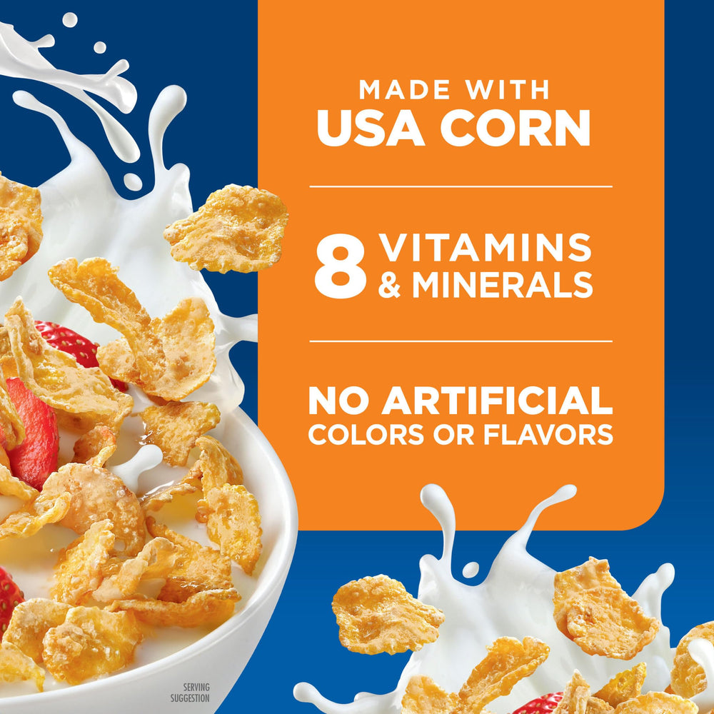 Family breakfast scene with Kellogg's Frosted Flakes.