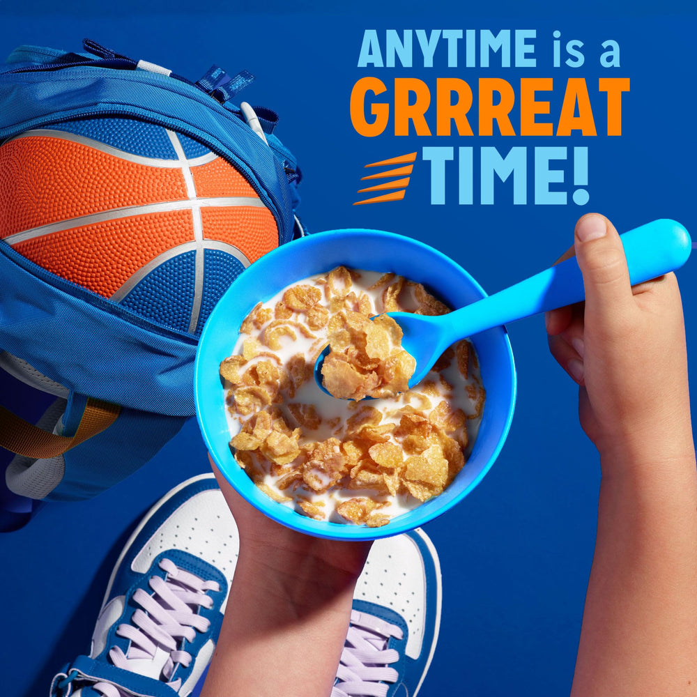 Kellogg's Frosted Flakes Tony the Tiger logo energizes kids in the morning.