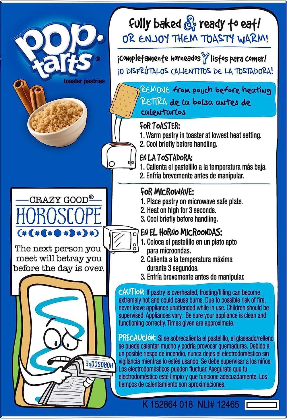 Breakfast table with Kellogg's Pop-Tarts unfrosted brown sugar cinnamon.