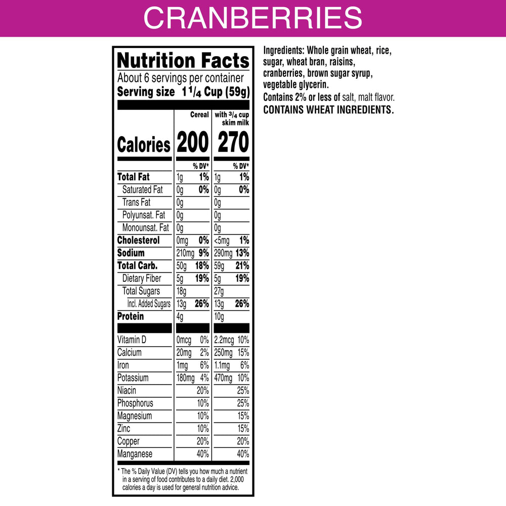 Bowl of Kellogg's Raisin Bran with Cranberries with milk for a quick, fiber-rich breakfast.