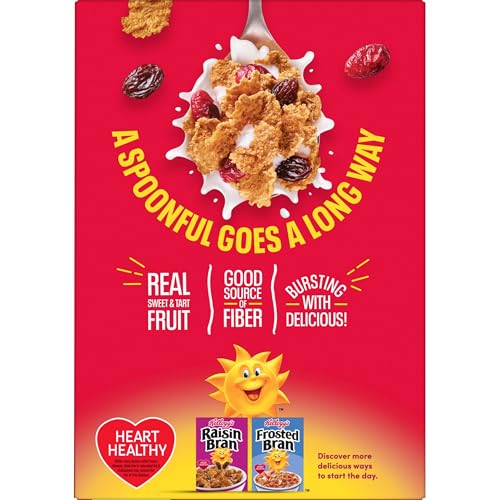 Kids' breakfast with Kellogg's Raisin Bran with Cranberries, offering a crunchy start.