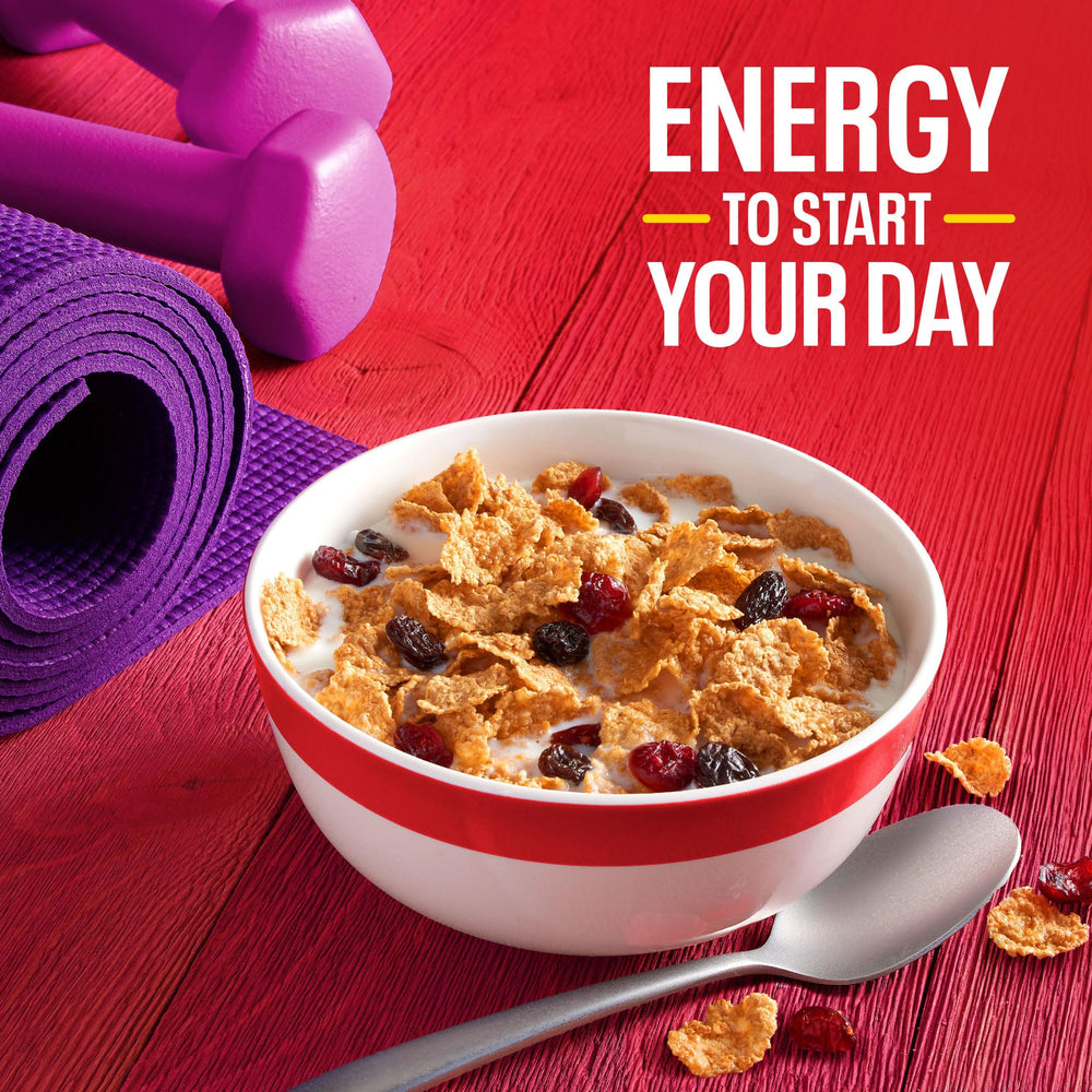 Kellogg's multi-grain bran flakes delivering a hearty crunch.