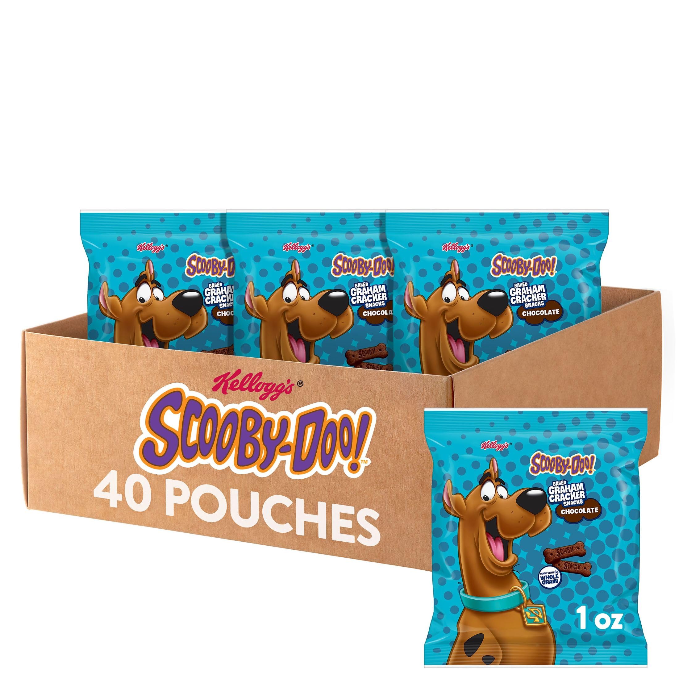 Kellogg's Scooby-Doo baked graham crackers in chocolate flavor, 40-pouch packaging for convenience.