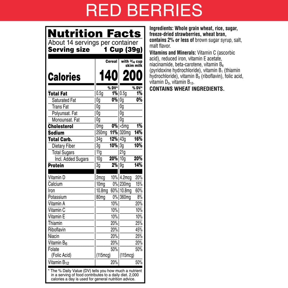 Close-up of crisp wheat and rice flakes in Special K Red Berries cereal.