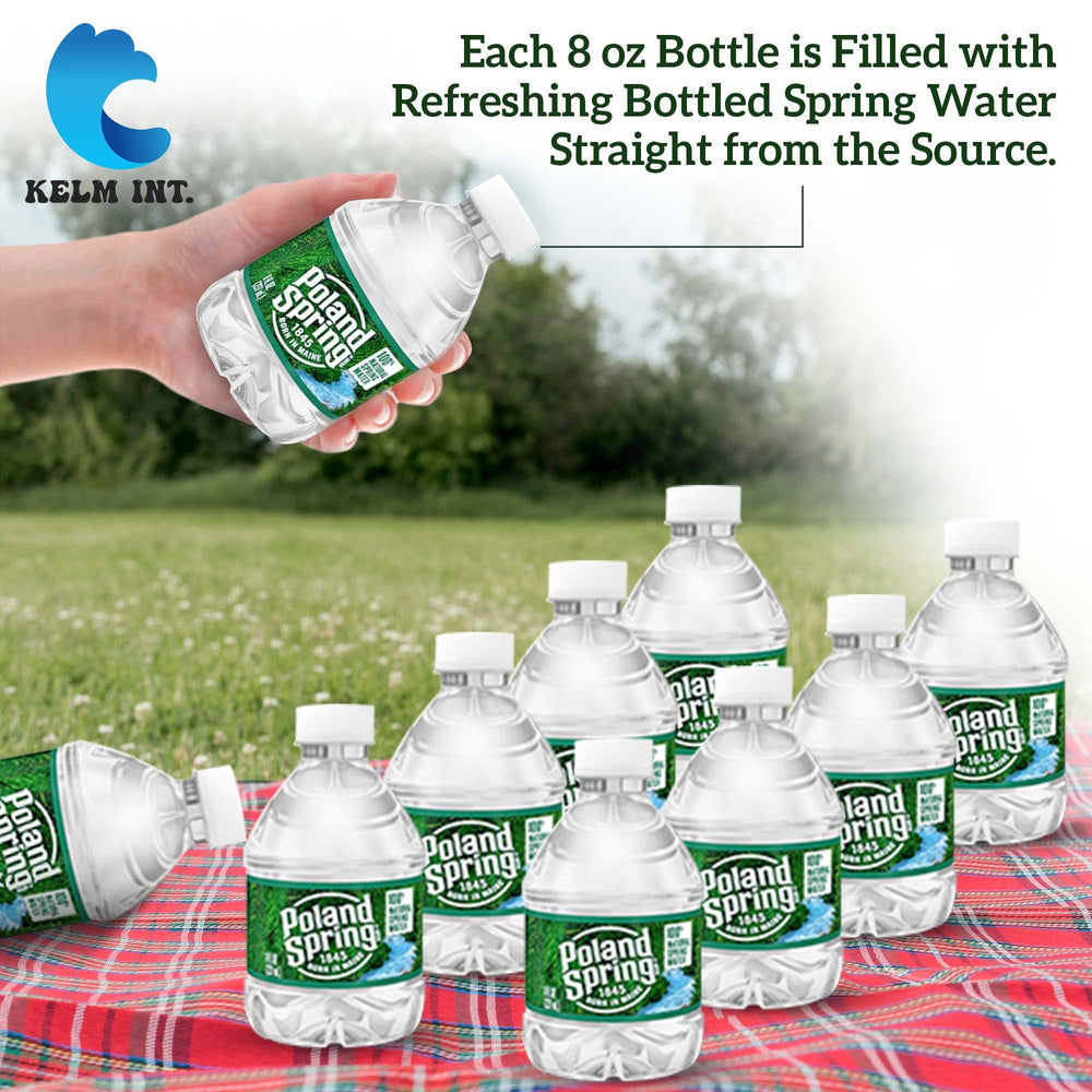 Kelm Int Poland Spring 8oz mini bottle in fridge for easy access