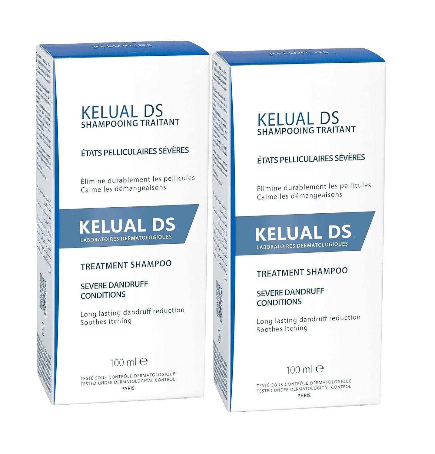 KELUAL DS anti-dandruff shampoo label close-up with safety and efficacy notes