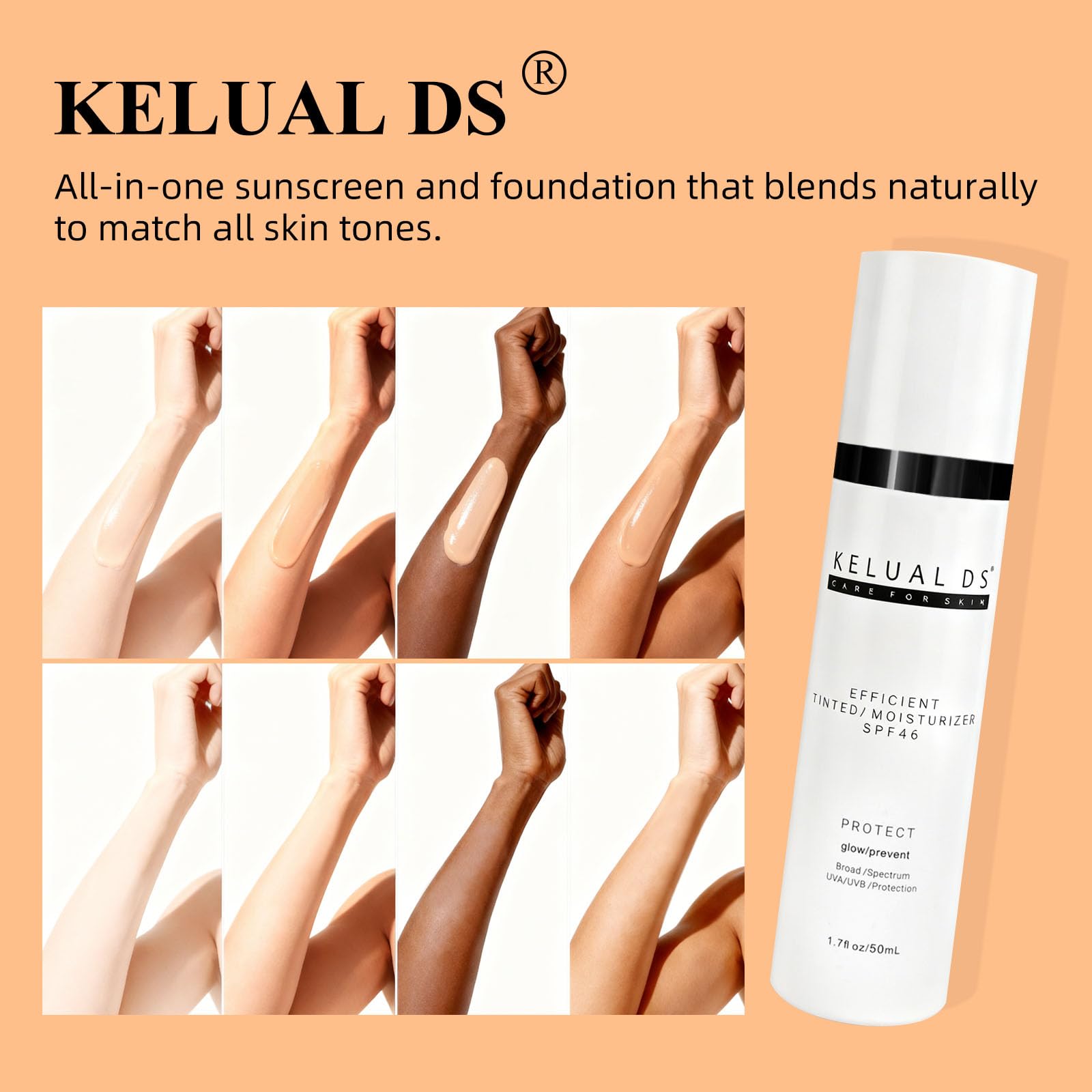 Graphic highlighting KELUAL DS SPF 46 broad-spectrum protection.
