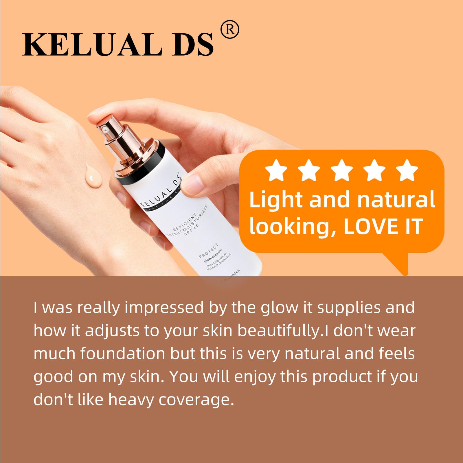 KELUAL DS universal tinted moisturizer swatch illustrating natural blend.