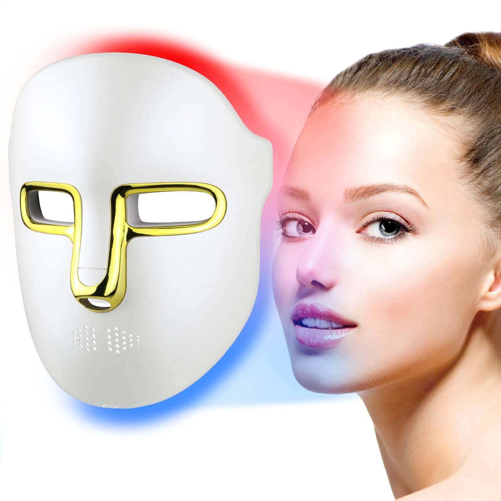 Kelyoo HSA red-blue light face mask close-up with LED glow for rejuvenation