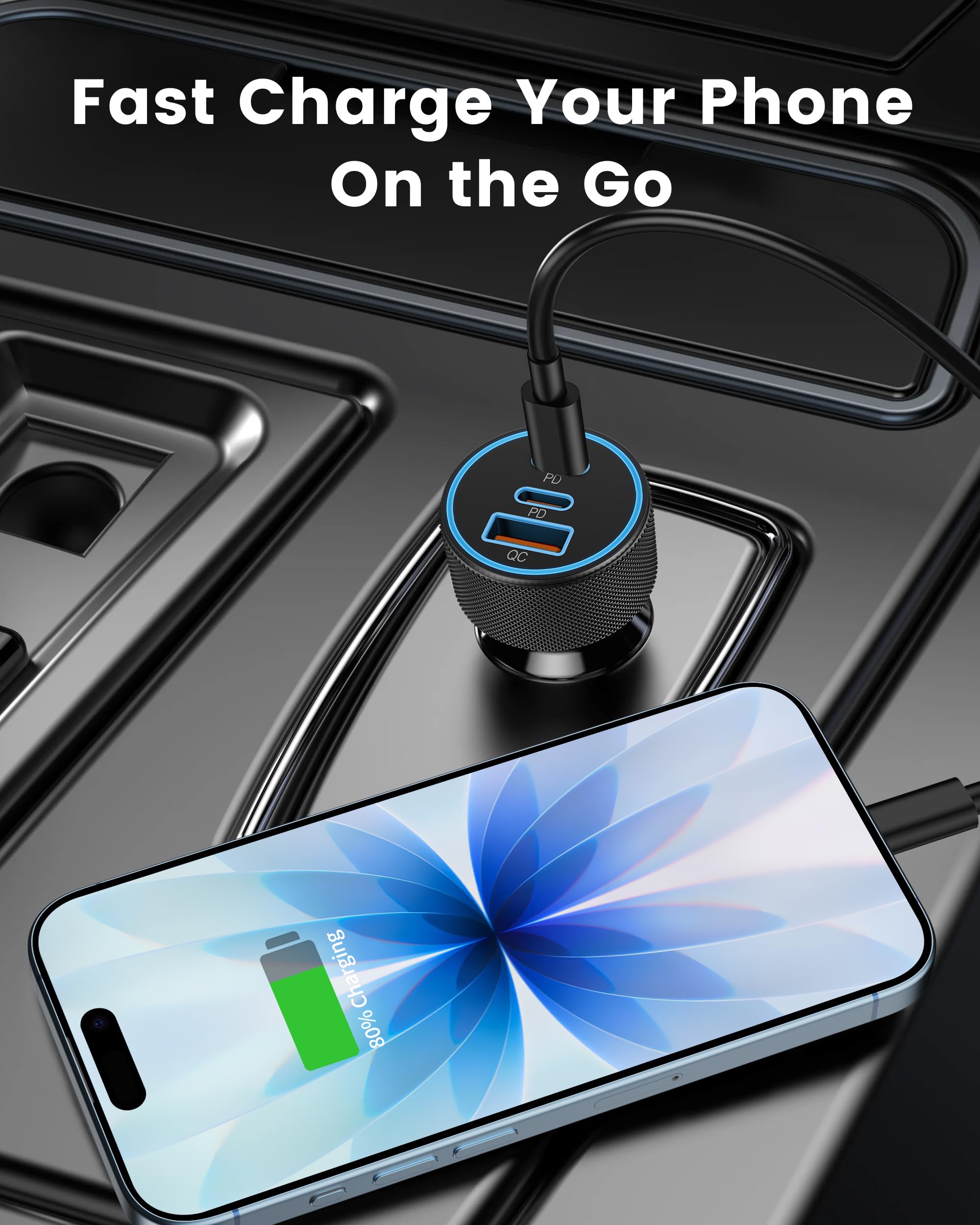 KENHAO compact car charger in vehicle interior for daily use
