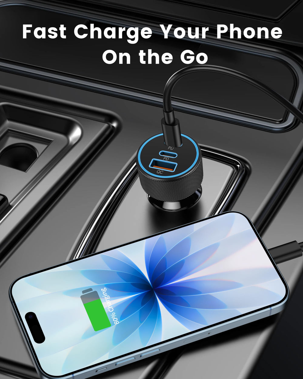 KENHAO compact car charger in vehicle interior for daily use