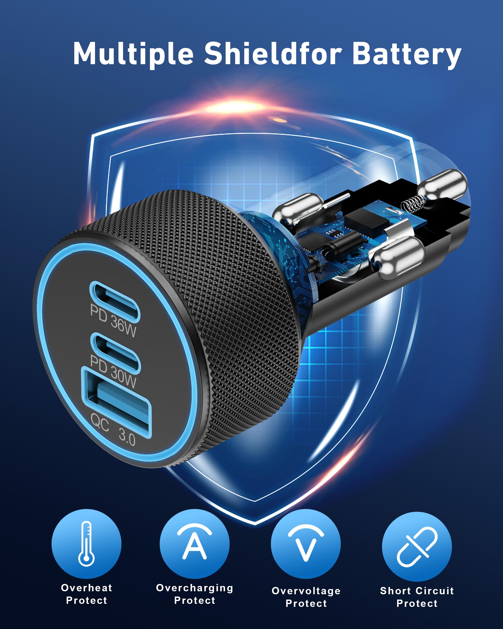 KENHAO USB-A port close-up showing 30W QC fast charging compatibility
